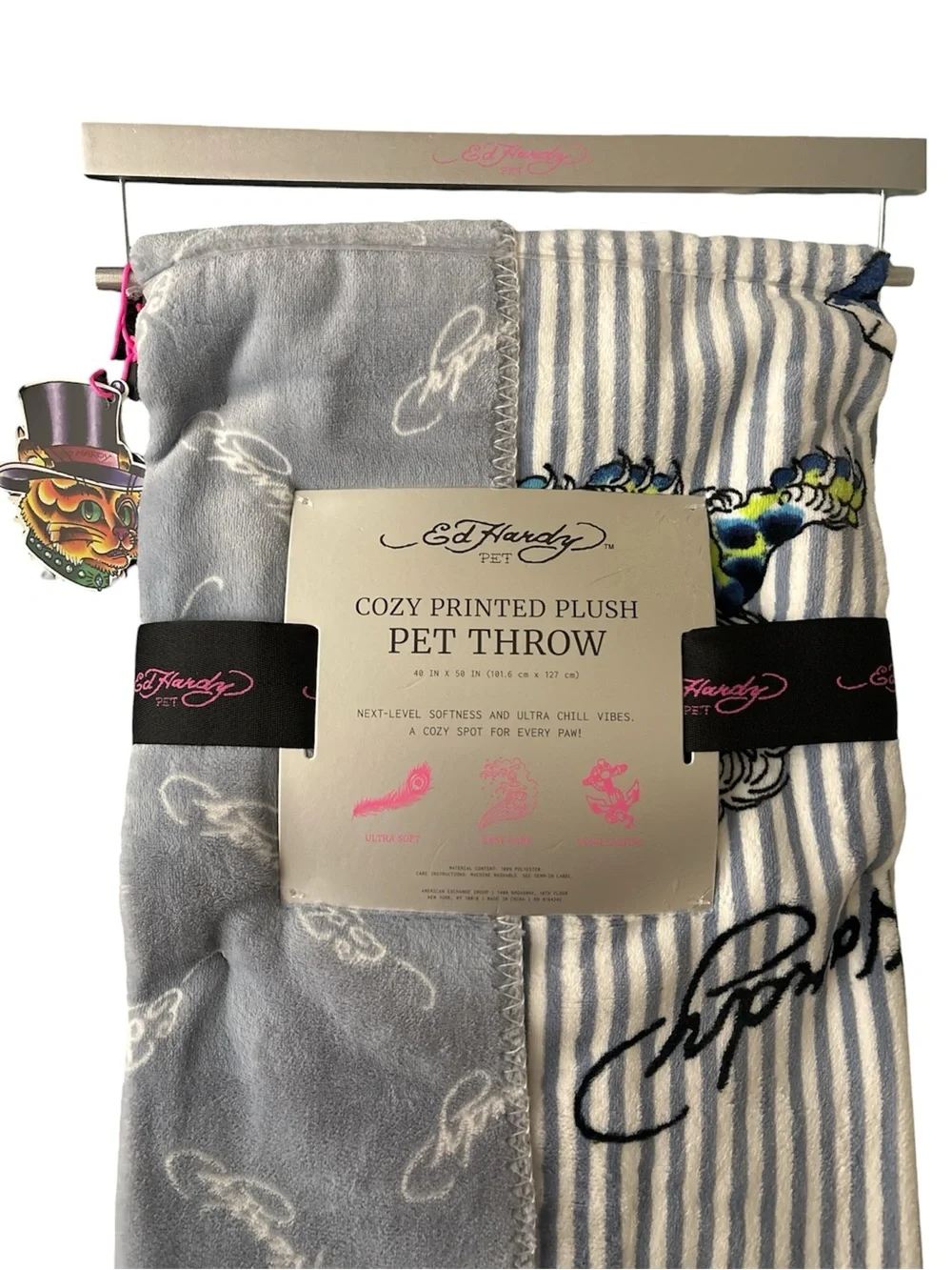 Ed Hardy Cozy Printed Plush Throw Blanket 40x50 Pet Throw Couch Blanket NWT